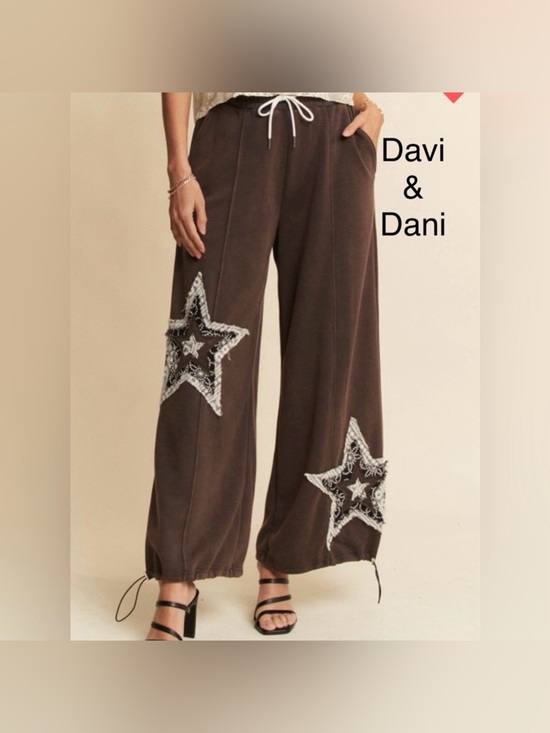 Davi & Dani Pants - Davi & Dani Star Jogger Scuba Boho Pants ~ Mineral Wash Black
